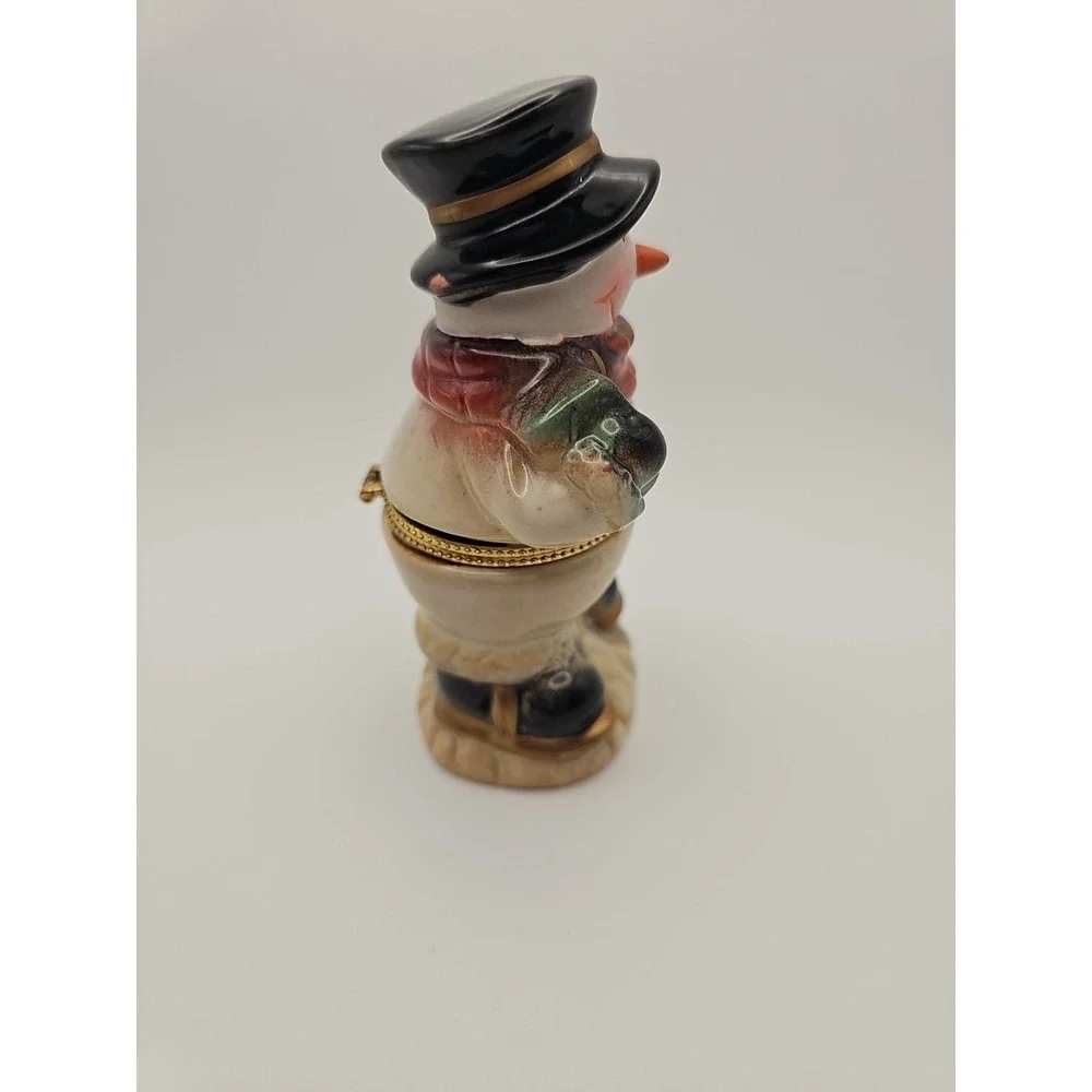 Snowman Trinket‎ Box Jar Christmas Hinged Porcelain Box